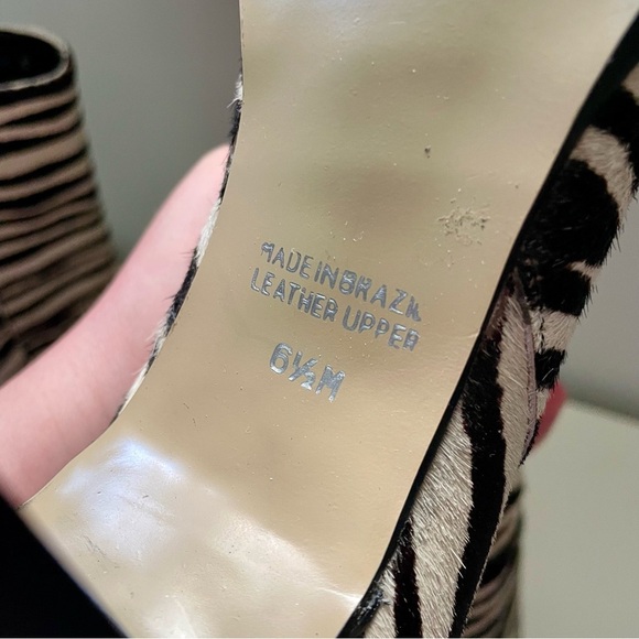 Y2K Vintage Square Toe Zebra Print Leather Boots Heels Size 6.5 Bruno Valenti - Picture 9 of 9